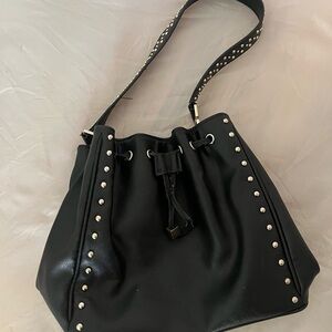 Black Studded Leather Shoulder Bag